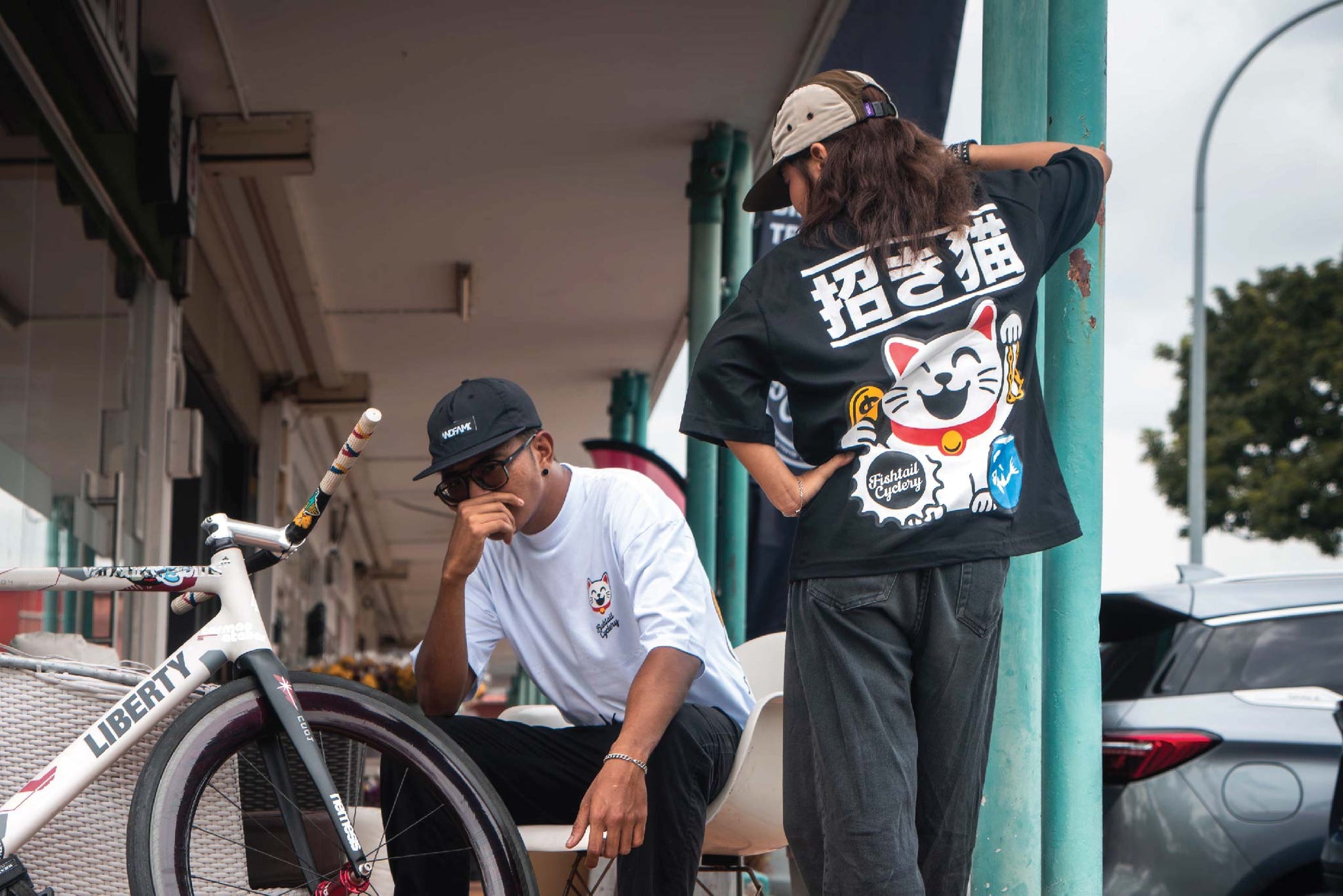 Decent Human Being - FISHTAIL CYCLERY Lucky Cat T-Shirt - FISHTAIL CYCLERY