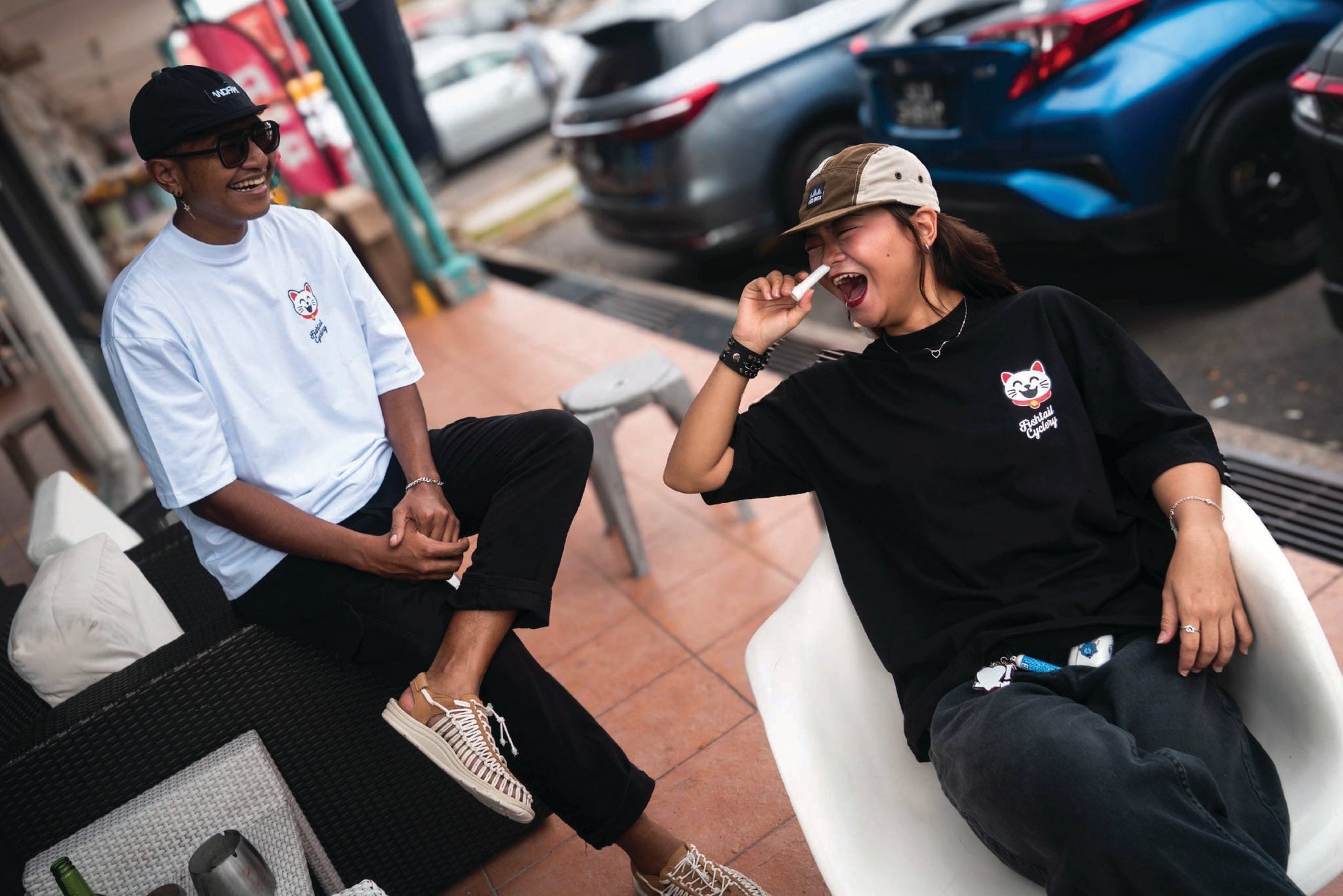 Decent Human Being - FISHTAIL CYCLERY Lucky Cat T-Shirt - FISHTAIL CYCLERY
