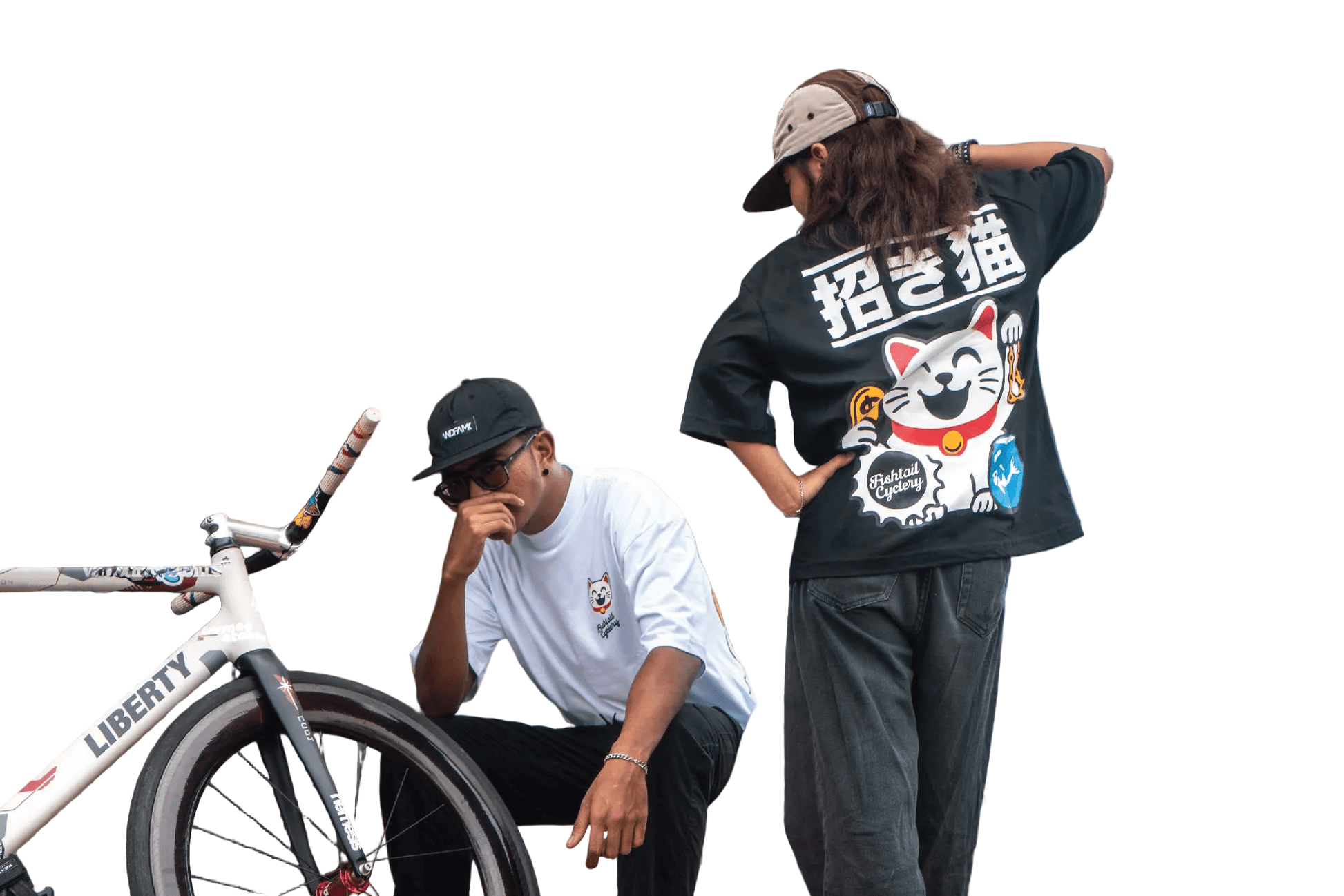Decent Human Being - FISHTAIL CYCLERY Lucky Cat T-Shirt - FISHTAIL CYCLERY